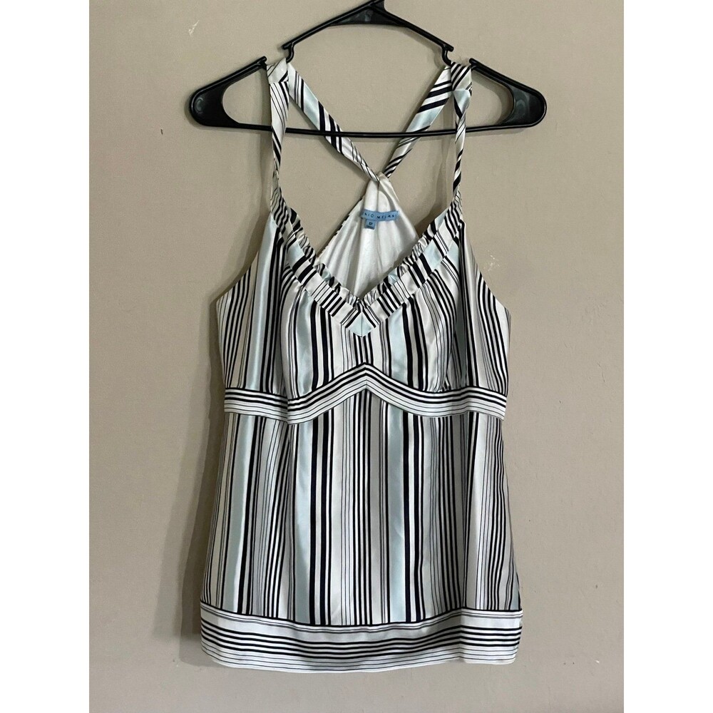 ANTONIO MELANI White and Black Striped Silk Tank Top